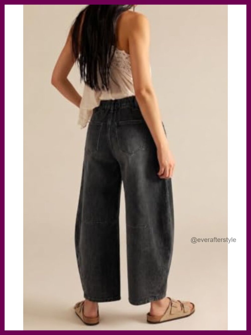 Mid Rise Barrel Jeans Stretchy Cropped Horseshoe Denim Pants - Picture 3 of 6